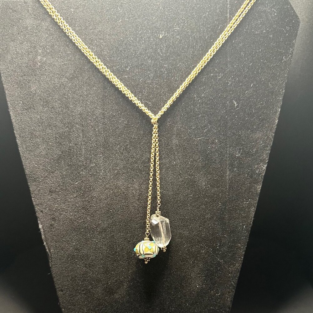 Crystal and Hand Painted Ceramic Pendant Necklace - EUC